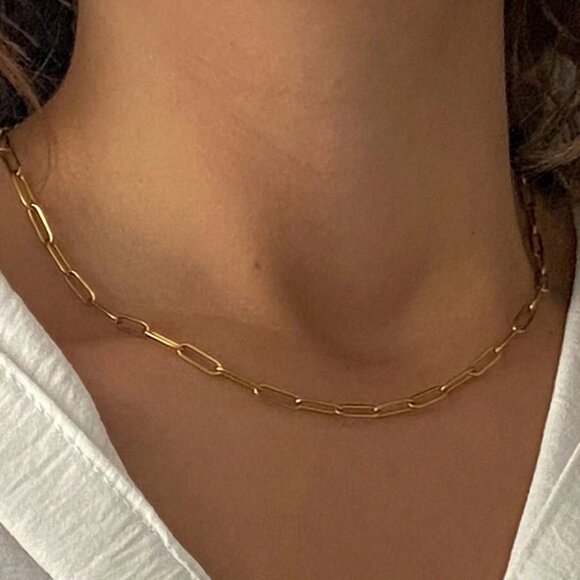 Chunky Geometric Chain Necklace – Minimalist Short Collarbone Style - Picture 1 of 6